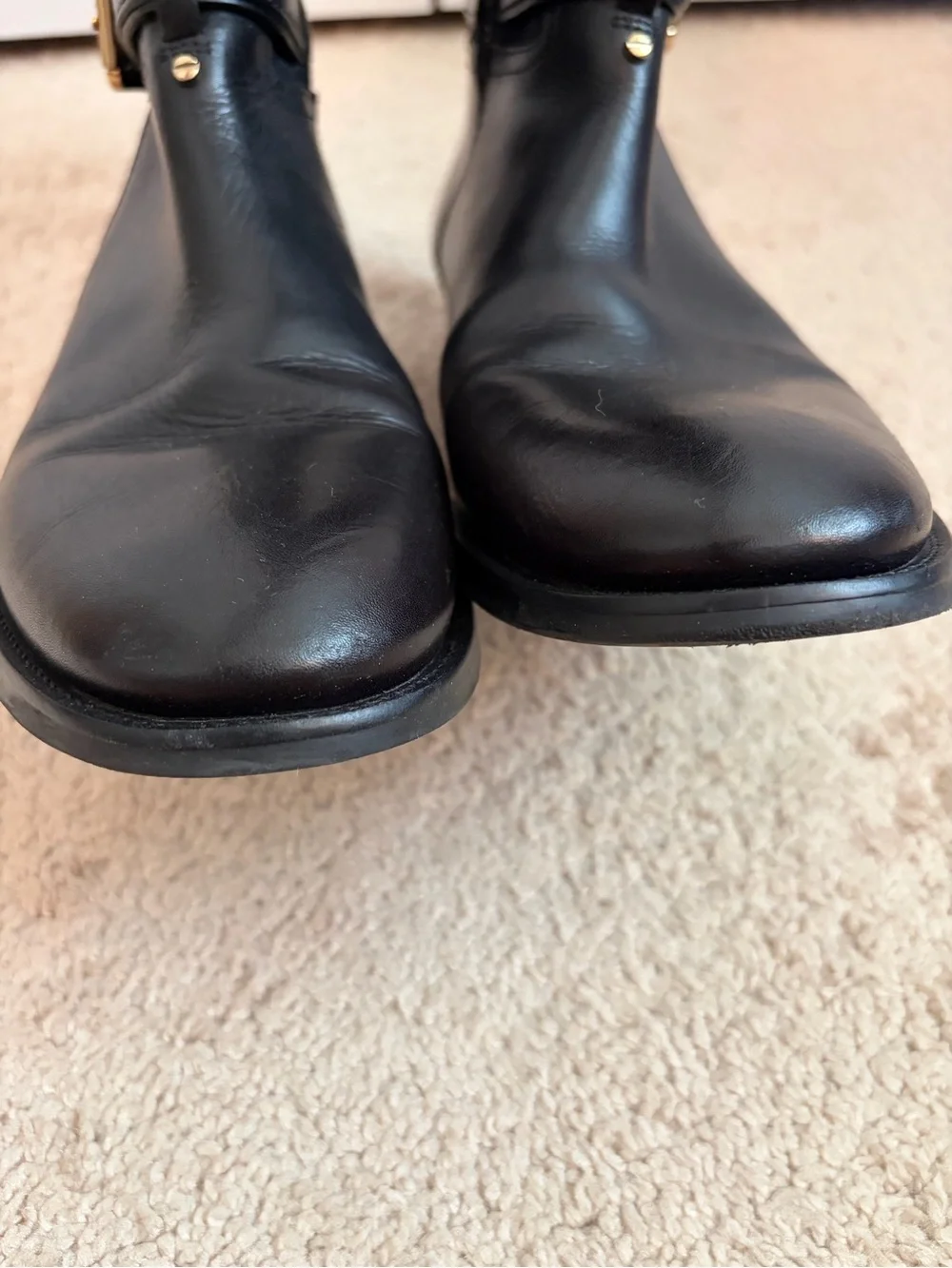 Tory Burch Blaire Low Heel Tall Riding Boots Black Leather Women's Size 9.5